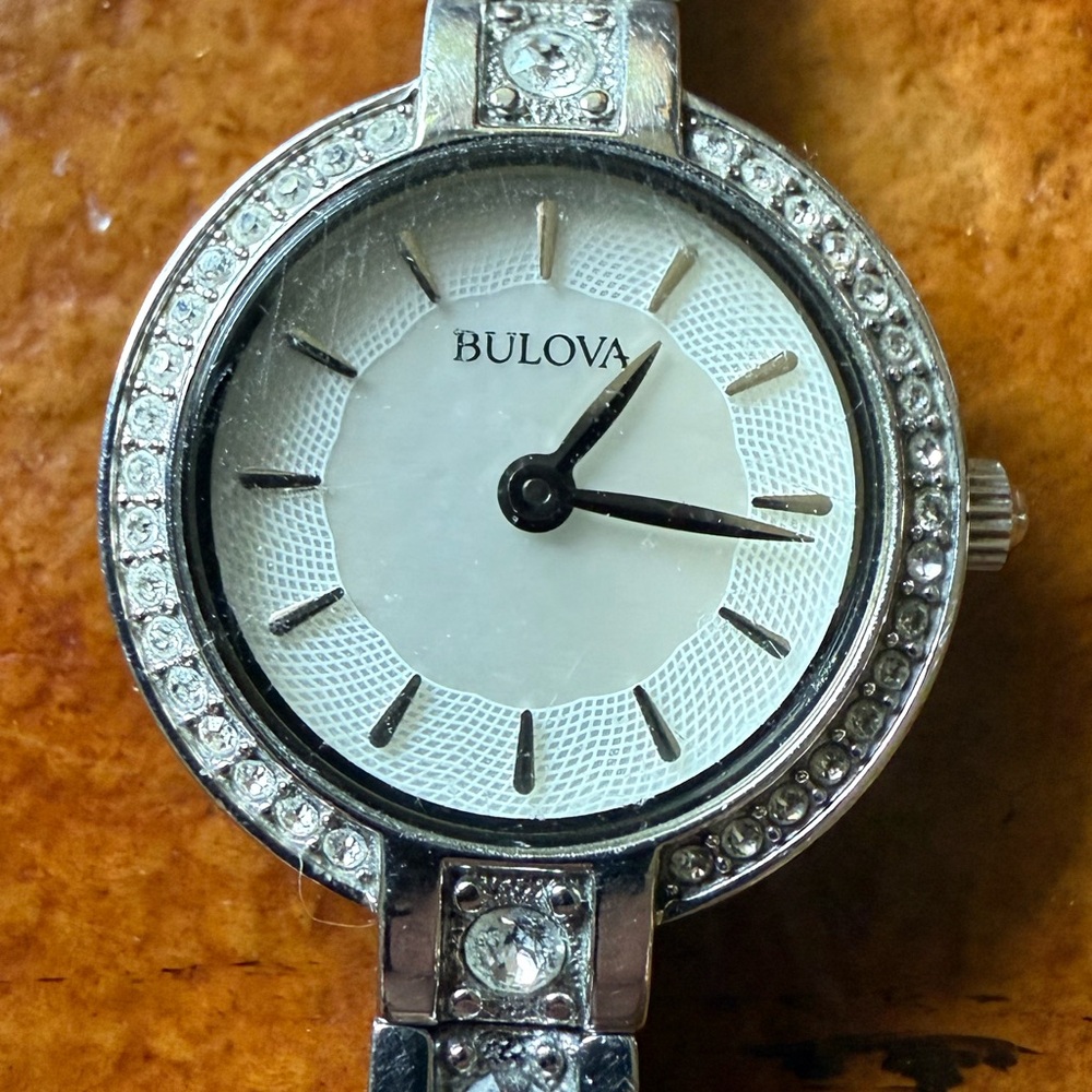 Bulova Silver Crystal-Embellished Watch